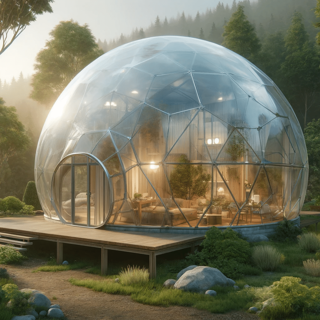 Domo ecológico en entorno natural. Luz solar y escaleras parte de la iluminación. | Acrilfrasa