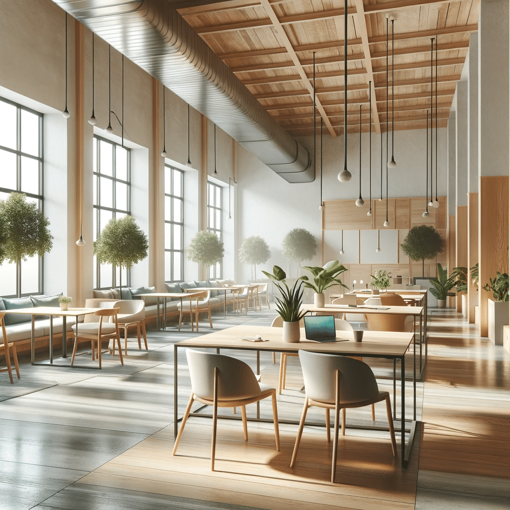 Espacio coworking con material ecológicos. Tendencias en materiales de construcción para el diseño de espacios de coworking | Acrilfrasa