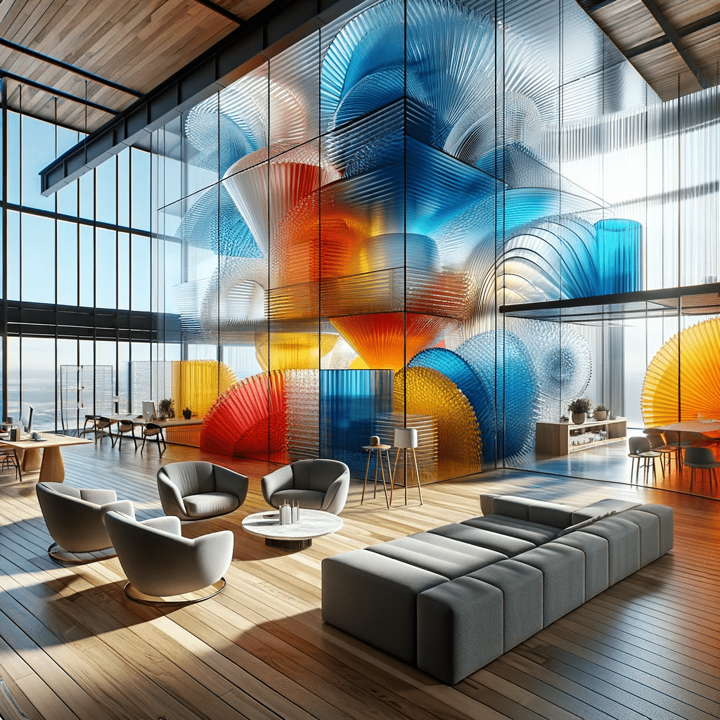 Espacio moderno con paneles de policarbonato en diseño de interiores. Placas para patios con luz solar, beneficios contra rayos UV | Acrilfrasa.