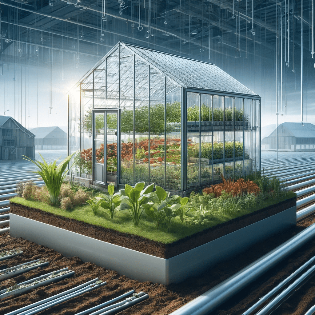 Invernadero moderno de policarbonato en agricultura. Placa en invernadero, con láminas de difusión de la luz. | Acrilfrasa.