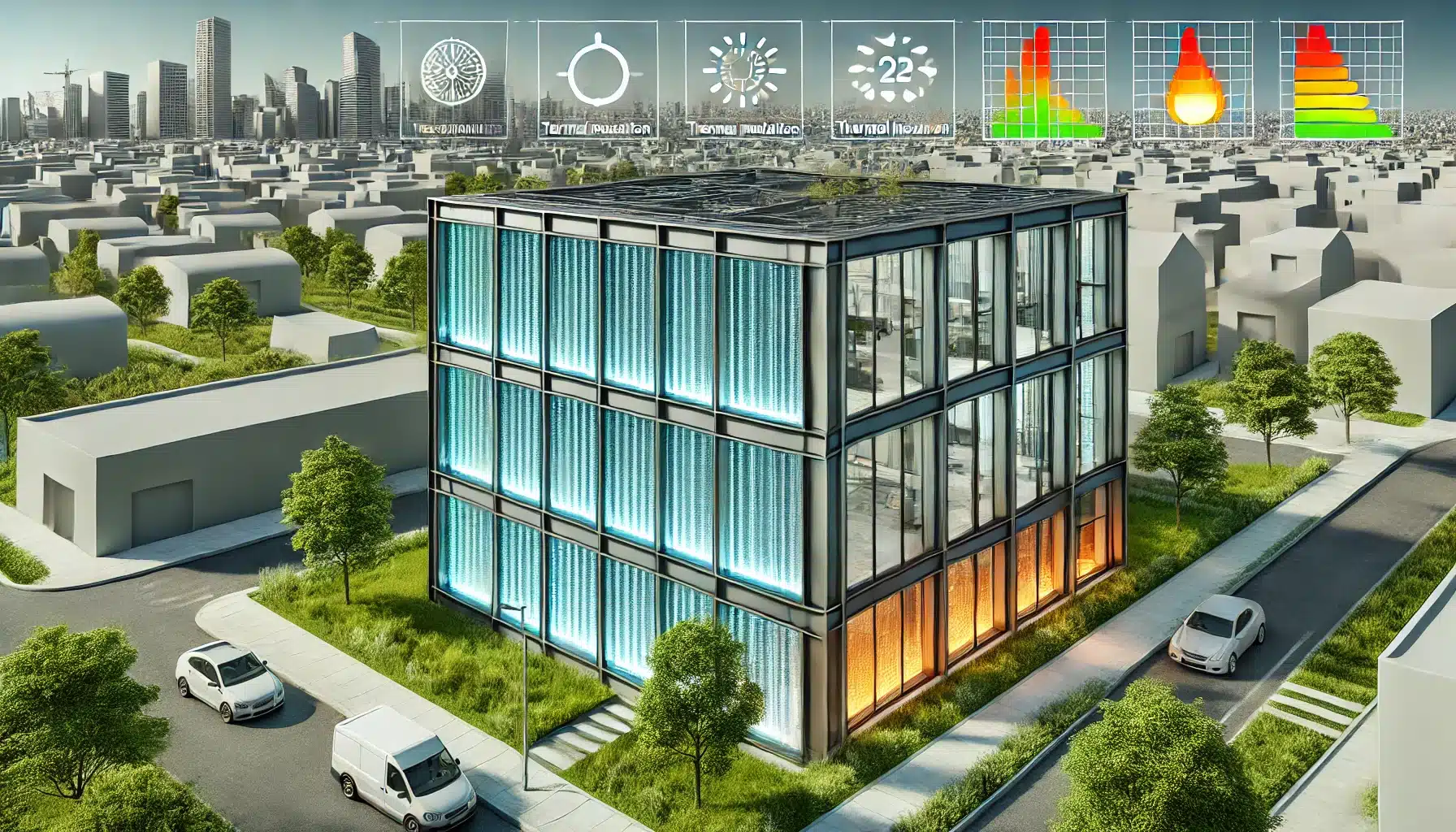Edificio moderno con paneles de policarbonato celular, rodeado de vegetación. | Acrilfrasa