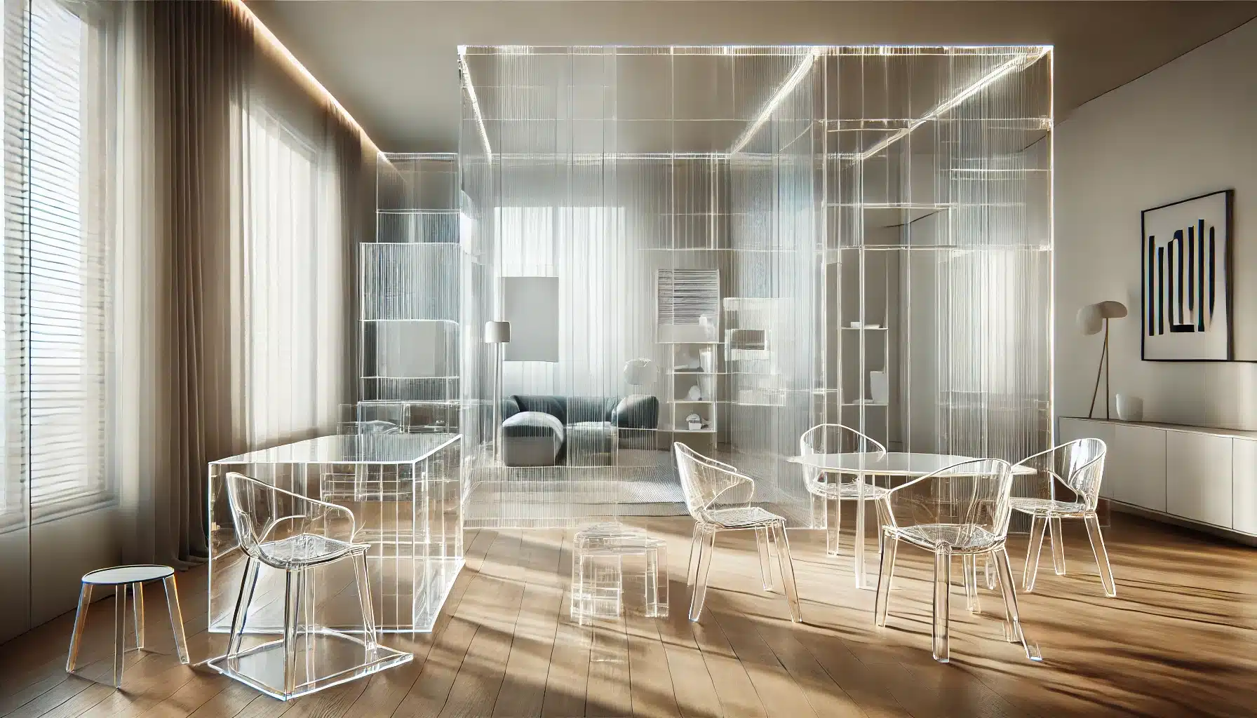 Espacio contemporáneo con puertas, ventanas y muebles innovadores de lámina de policarbonato. | Acrilfrasa