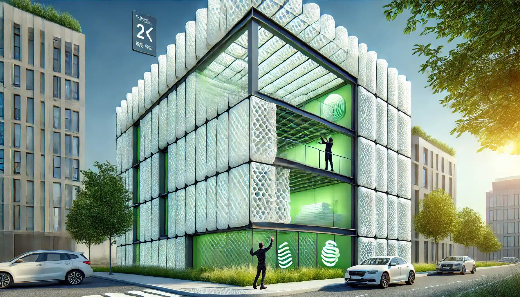 Paneles de policarbonato celular en un edificio moderno, mostrando su instalación y eficiencia. Impacto del policarbonato celular en la eficiencia energética de los edificios modernos | Acrilfrasa