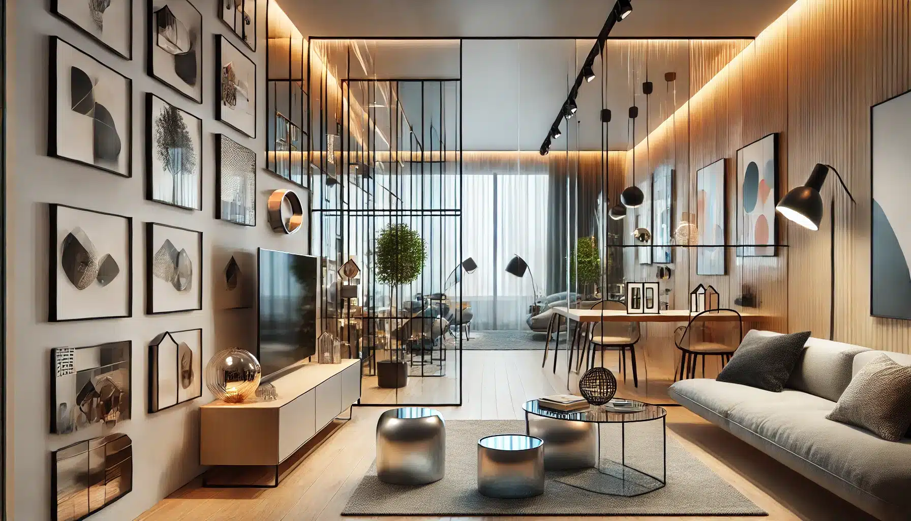 Espacio moderno con muebles, paneles y luminarias de acrílico en varios acabados. | Acrilfrasa