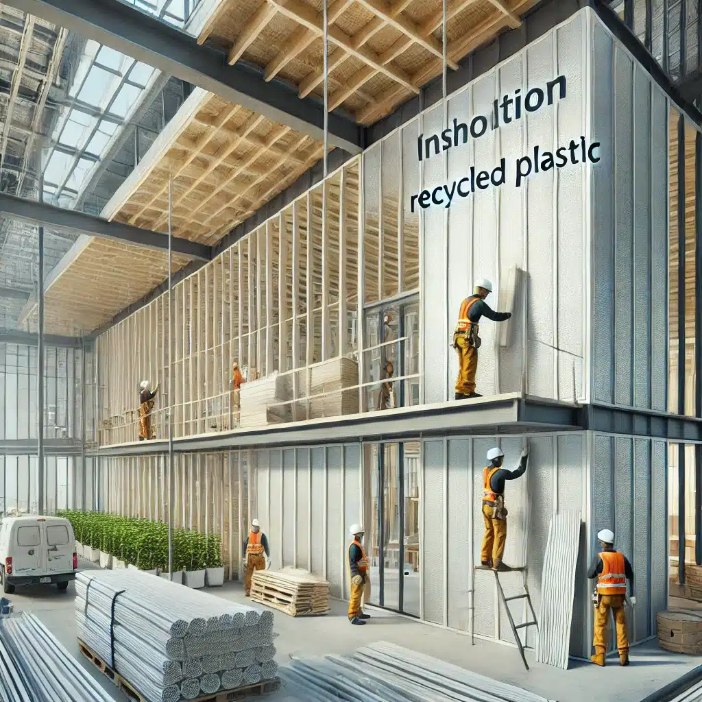 Sitio de constructor con láminas de reciclado en paredes y paneles aislantes | Acrilfrasa