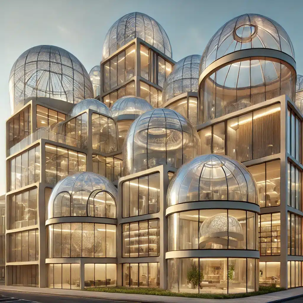 Edificio moderno con techos de acrílico personalizados que permiten la entrada de luz natural. | Acrilfrasa