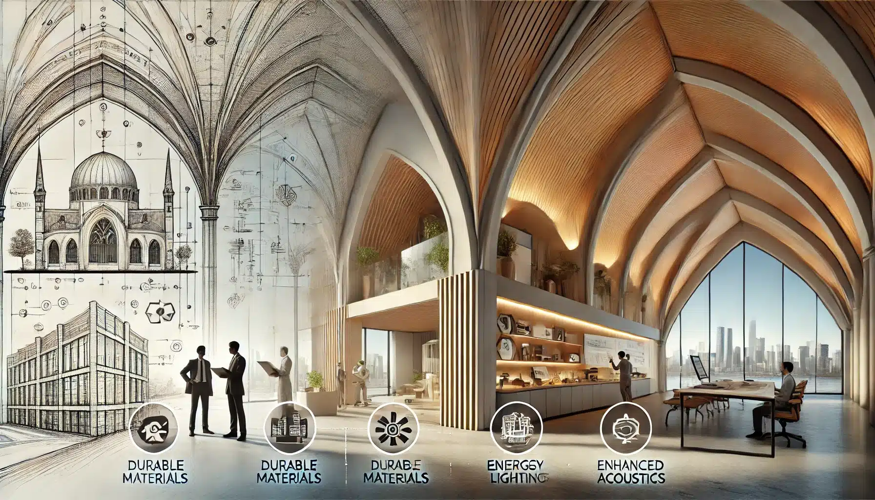 Edificio moderno con techos abovedados, mostrando elegancia y beneficios prácticos | Acrilfrasa