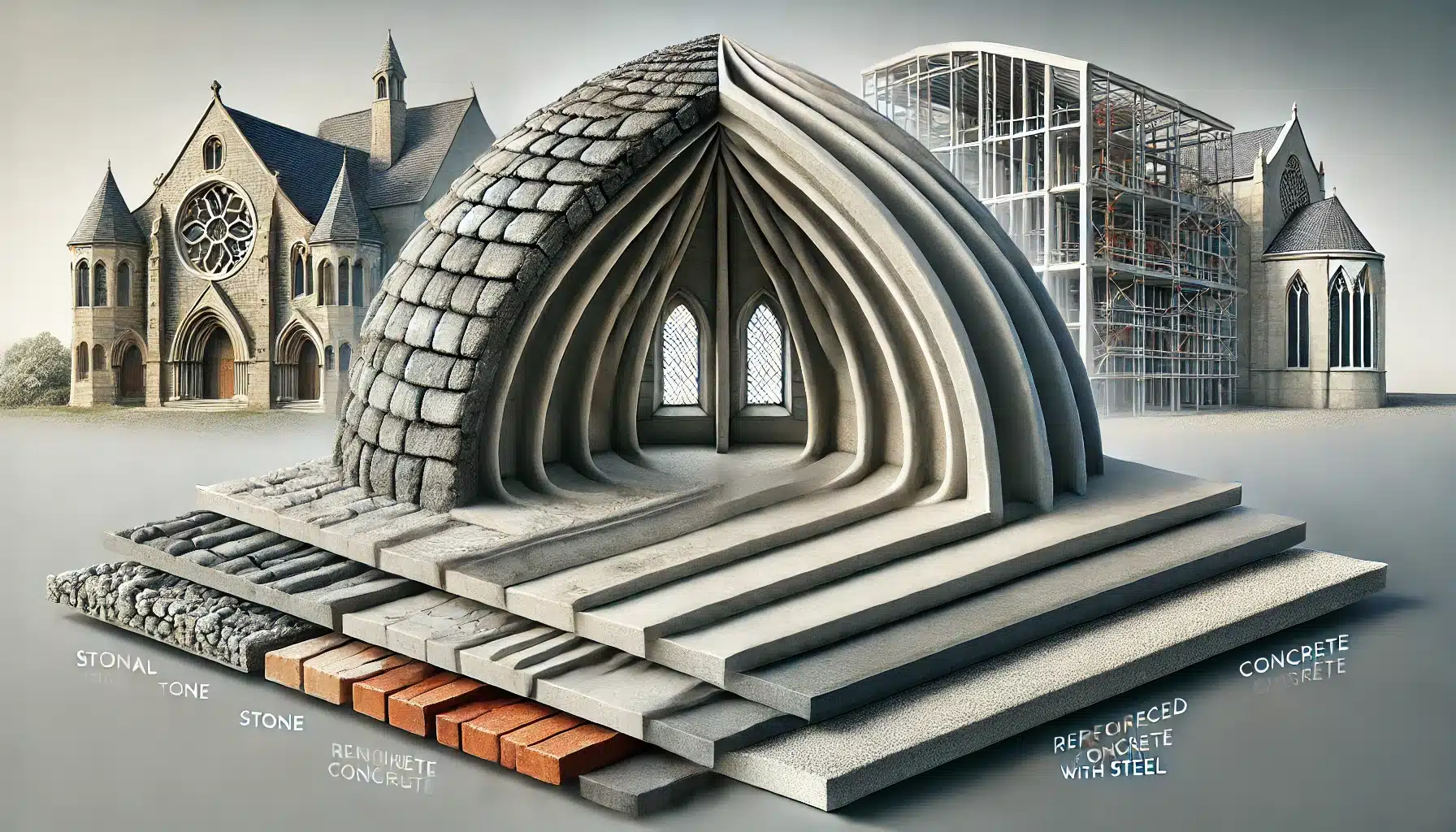 Materiales de construcción de bóveda: piedra, ladrillo, concreto y acero. Iluminación, luz para oficina o otro sitio. | Acrilfrasa