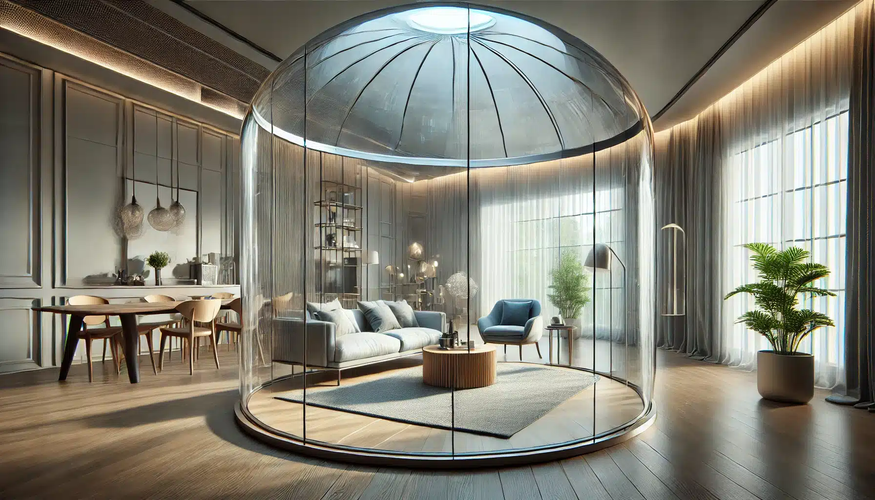 Sala moderna con domo de cristal templado, destacando elegancia y luz natural. Proyectos a través de calidad en el mundo con eficiencia energética | Acrilfrasa