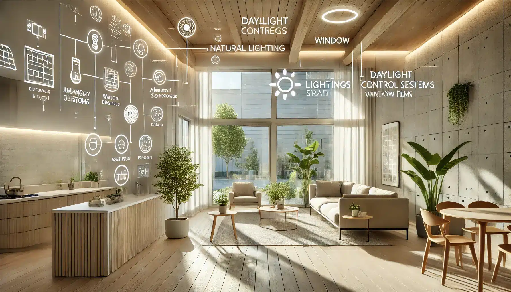 Interior sostenible con iluminación natural, plantas y tecnologías eficientes. Arquitectura de valor con Vitamina D | Acrilfrasa