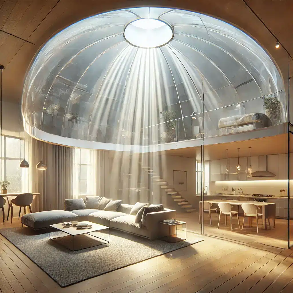 Sala iluminada naturalmente por un domo de acrílico transparente en el techo. | Acrilfrasa