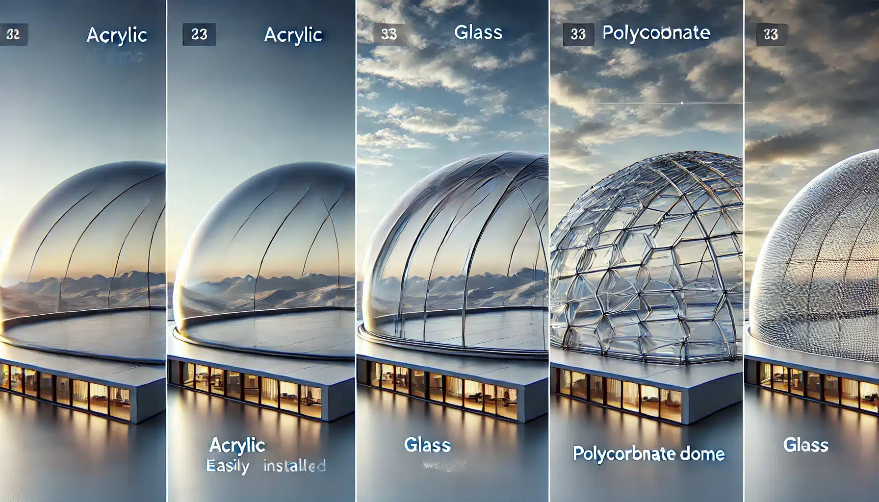 Comparación de domo acrílico, de vidrio y de policarbonato en instalación y durabilidad. Techo con propiedades y categorías de fabricantes. | Acrilfrasa