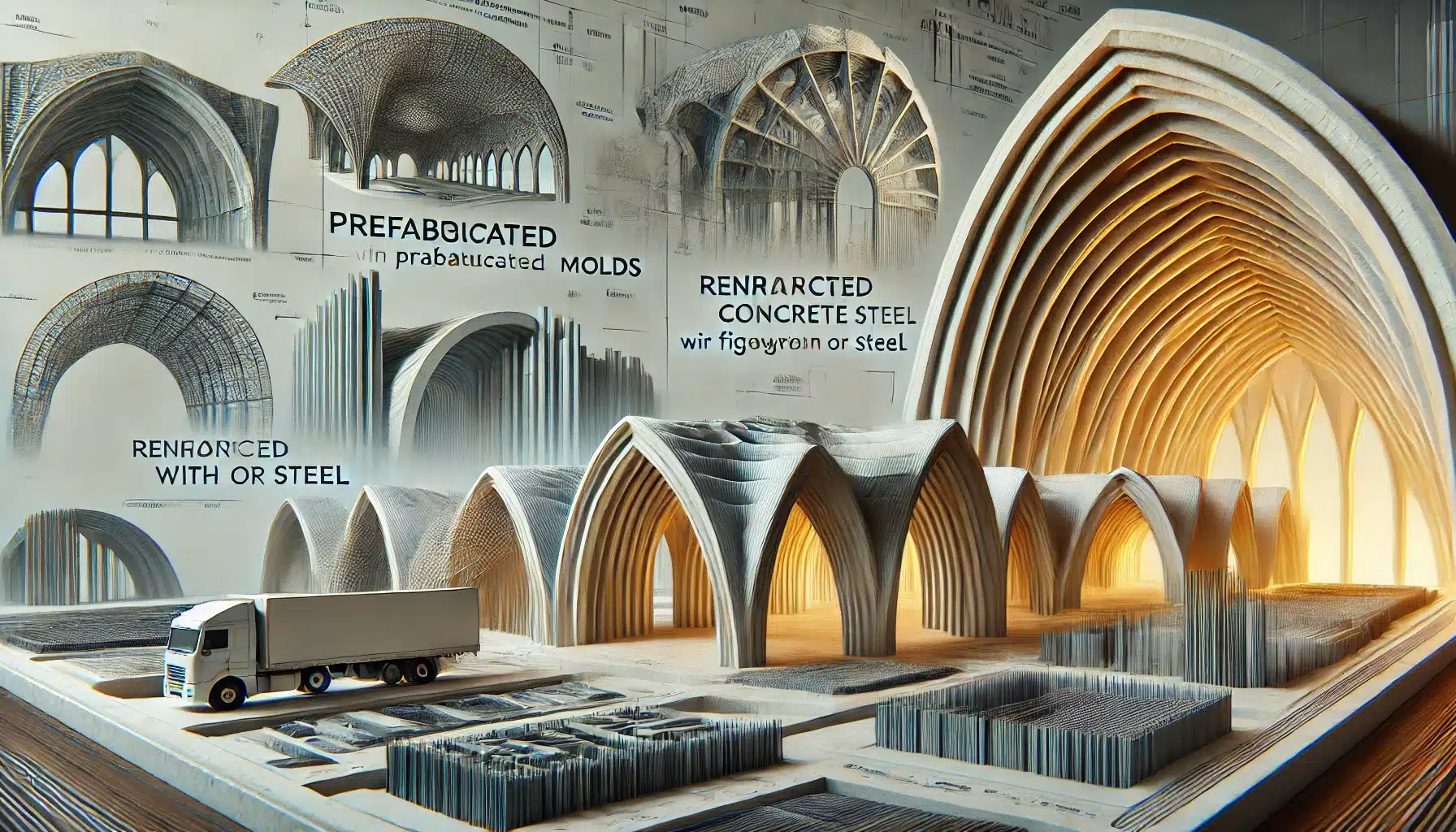 Técnicas modernas de construcción de bóveda con moldes prefabricados y concreto reforzado. Paneles de techo con mortero en sistema | Acrilfrasa