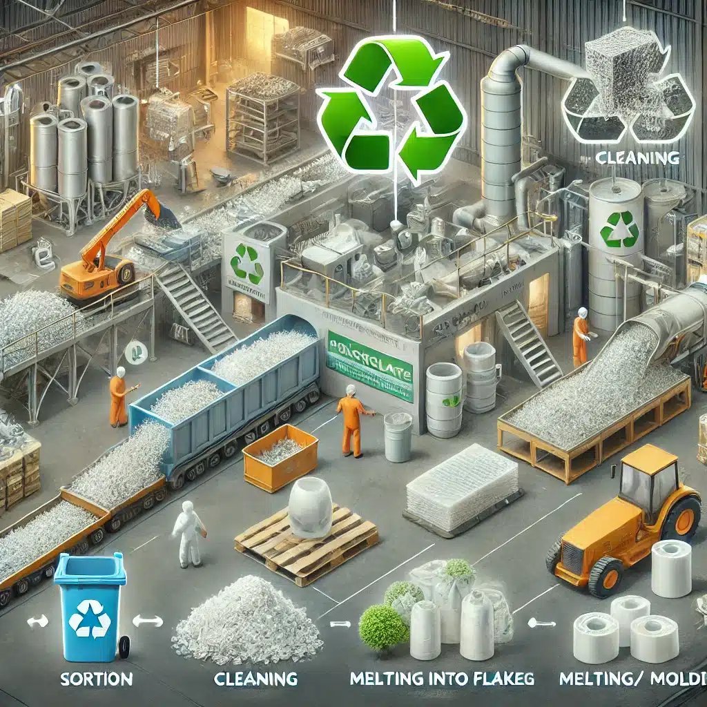Proceso de reciclaje del policarbonato y su impacto ambiental con productos reciclados. Línea PCR de desecho de producto. | Acrilfrasa.
