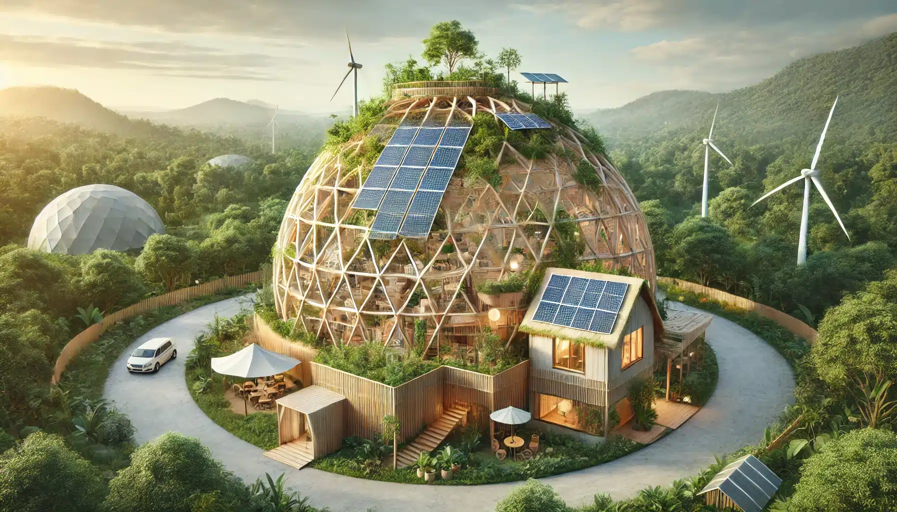 Domo ecológico construido con materiales sostenibles y sistemas de energía renovable. | Acrilfrasa