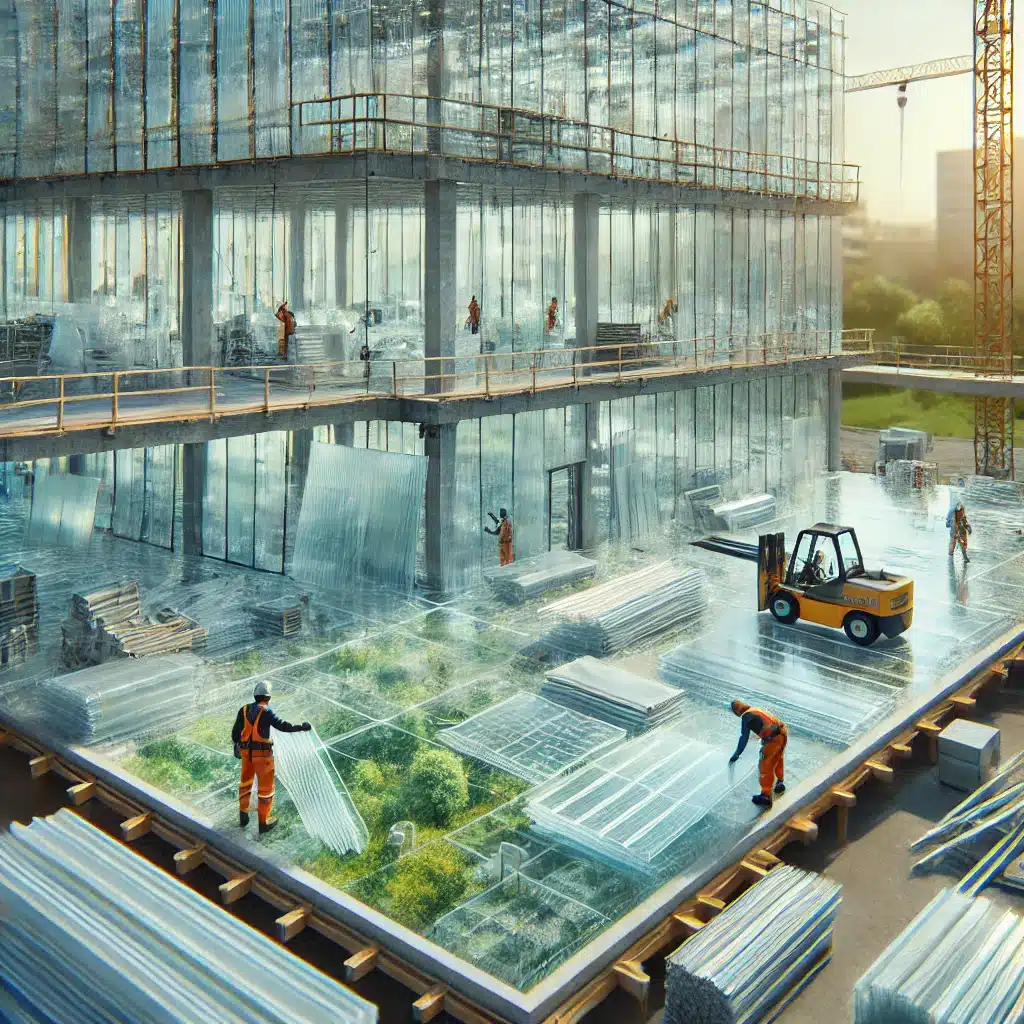 Obra de construcción con paneles de policarbonato reciclado | Acrilfrasa