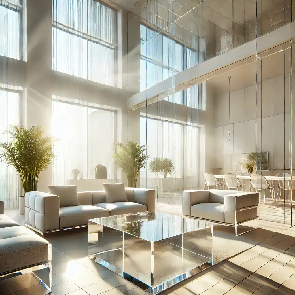 Sala moderna con muebles acrílicos y luz natural | Acrilfrasa