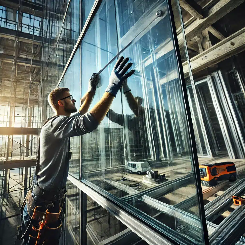 Instalación cuidadosa de vidrio templado en fachada | Acrilfrasa