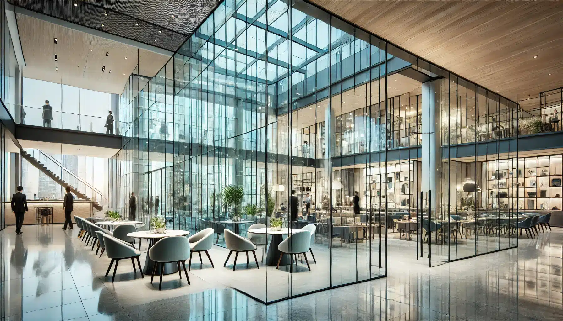 Espacio comercial con vidrio templado en oficina y tienda. Hogares con mamparas de proyecto | Acrilfrasa