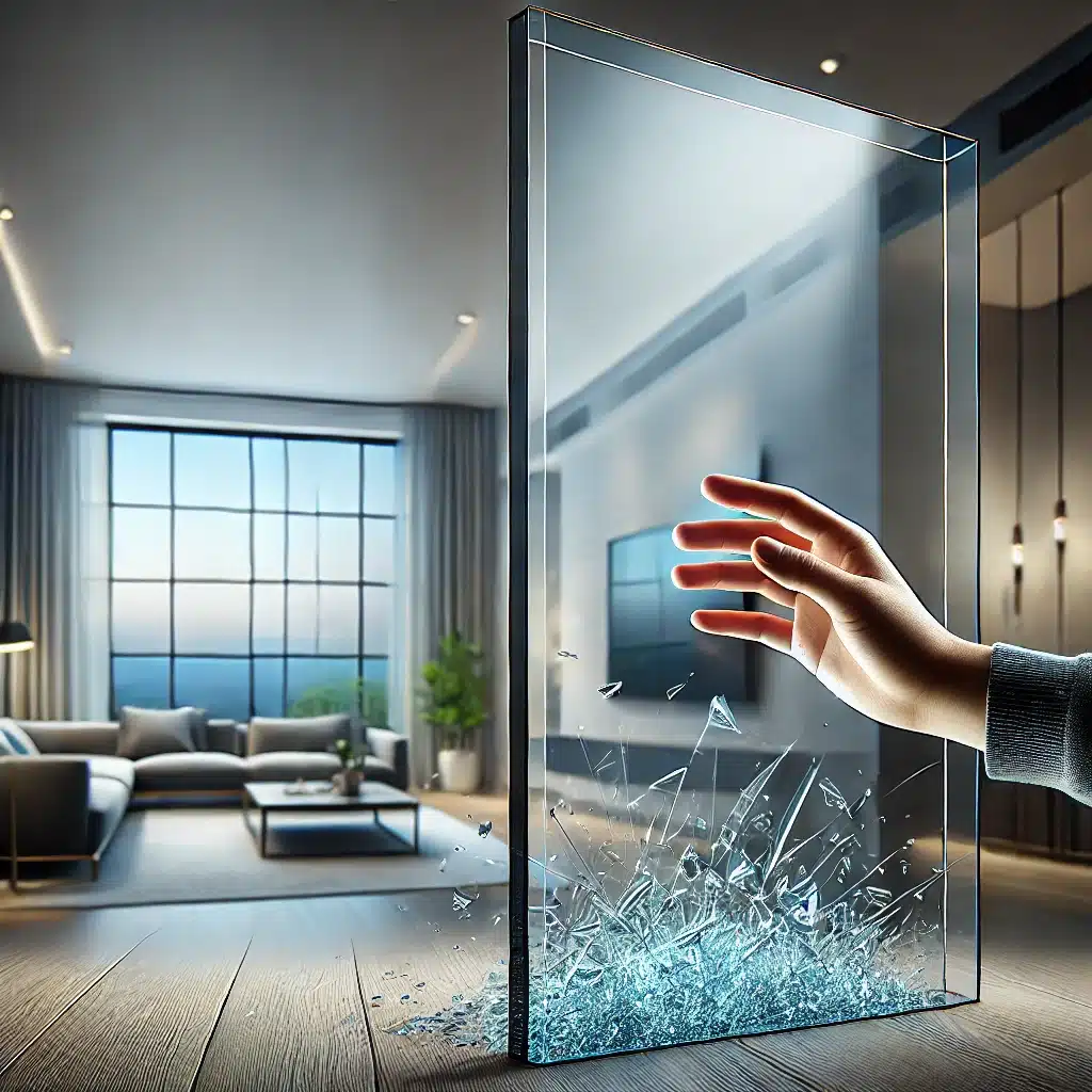 Mano instalando un panel de vidrios templado en una ventana de hogar moderno para mayor seguridad. | Acrilfrasa
