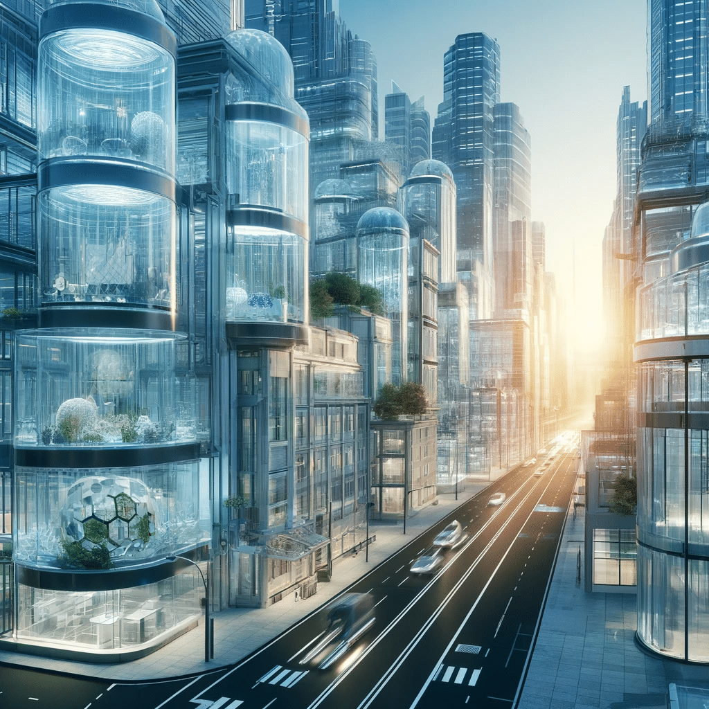 Ciudad futurista con construcciones de policarbonatos | Acrilfrasa.