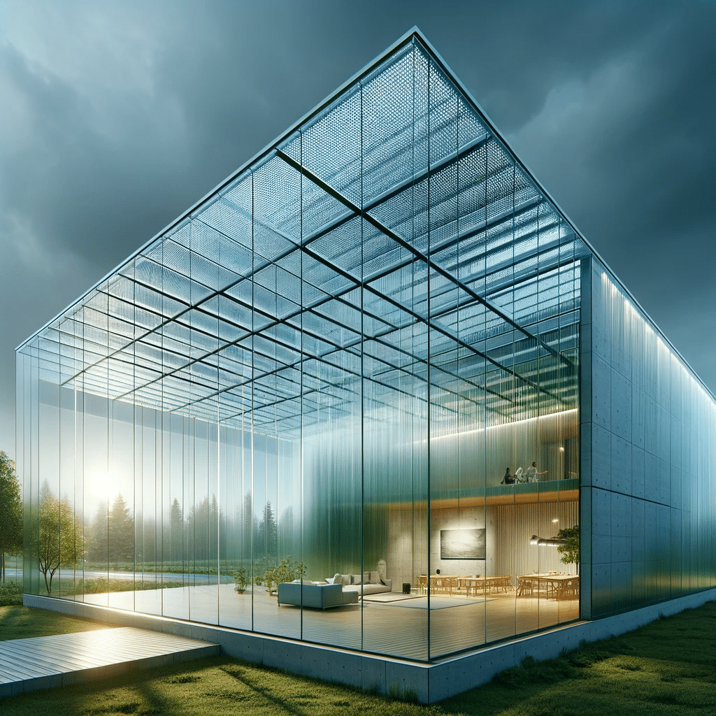 Edificio verde con policarbonatos. Construcción luz natural edificios luz paneles de policarbonato entrada de luz natural paneles diseño arquitectónico fachada  pvc resistencia a los rayos industria de la construcción materiales de construcción | Acrilfrasa