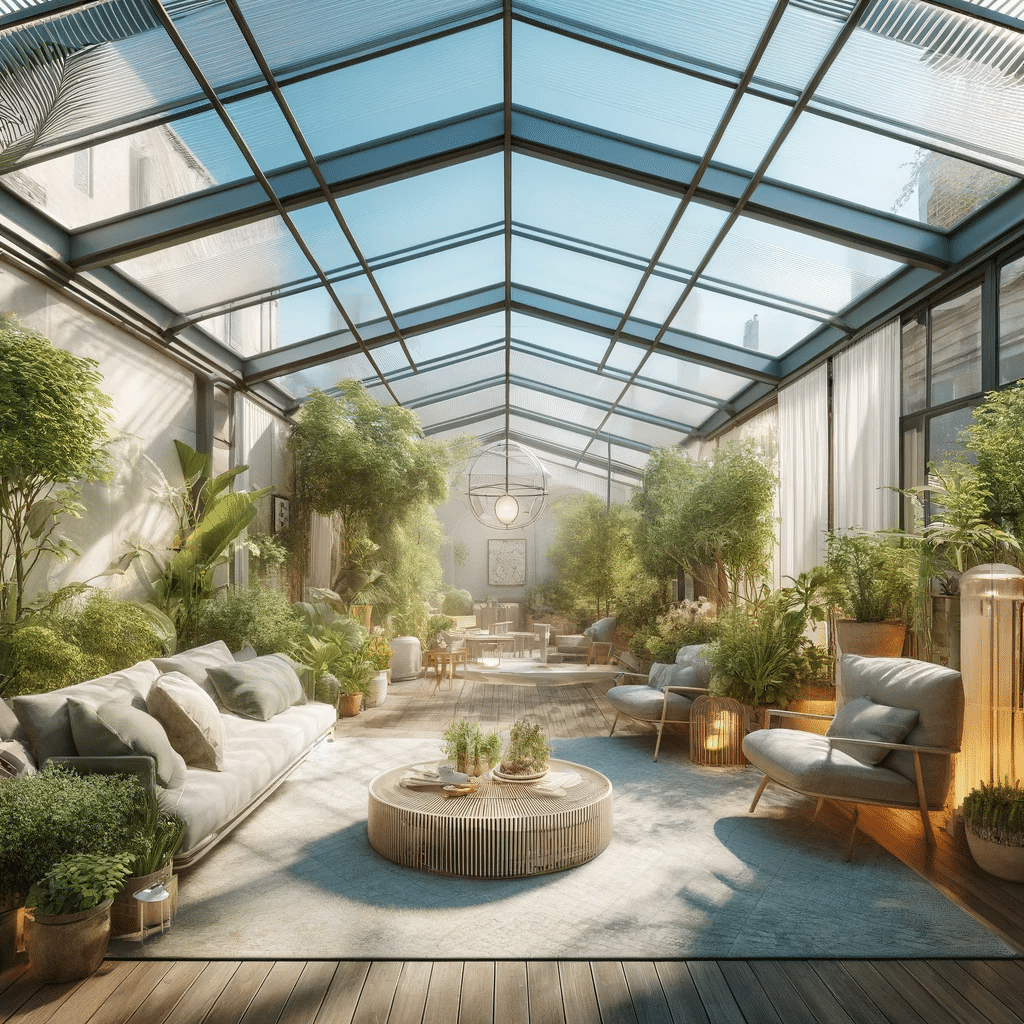 Jardín interior bajo techo de policarbonato | Acrilfrasa.