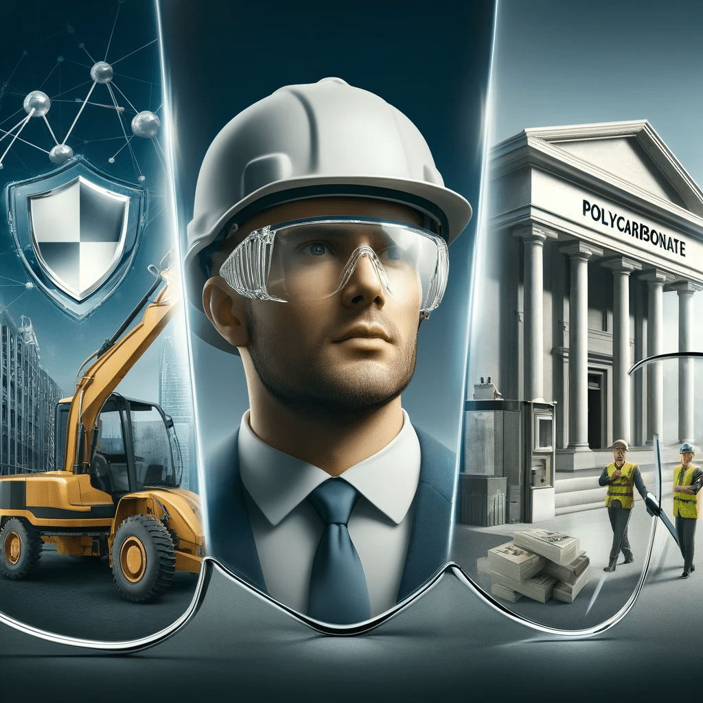 Casco, ventanas y gafas de policarbonato en aplicaciones seguras. Industria de la construcción para resistencia al impacto. | Acrilfrasa.