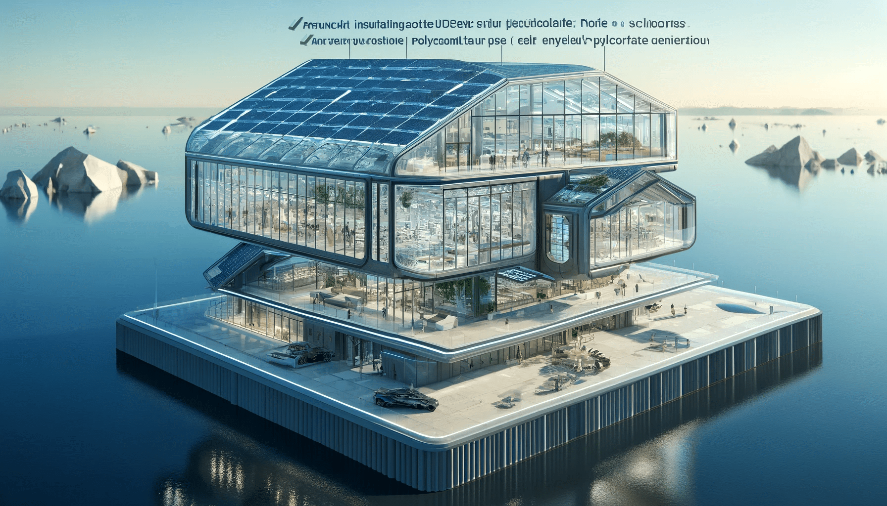 Diseño futurista con techos y fachadas de policarbonato y paneles solares. Fabricación oficinas resistencia materiales copy propiedades través espacio iluminación | Acrilfrasa