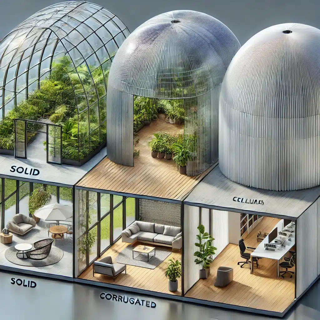 Tres tipos de domos: sólido, acanalado y alveolar en distintos usos. Edificio con arquitectura de paneles y fachadas de fibra de vidrio en el mundo | Acrilfrasa.