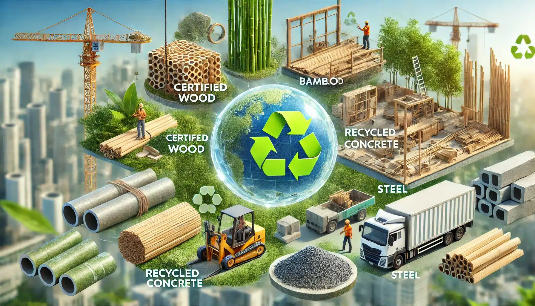 Materiales de construcción sostenibles como madera certificada, bambú y concreto reciclado. Policarbonato celular material huella de carbono placas transparencia industria de la construcción proyectos materiales de contrucción aislamiento térmico y acústico opción capacidad aplicaciones usos| Acrilfrasa