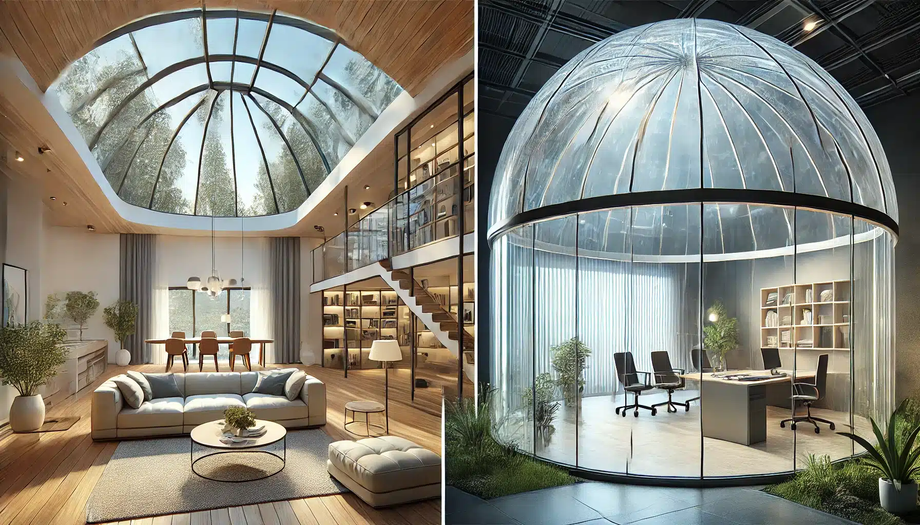 Hogar y oficina transformados por domos de vidrio templado, espacios luminosos y modernos. | Acrilfrasa