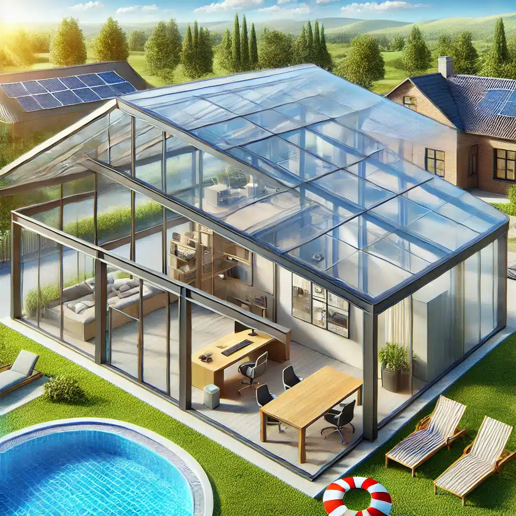 Diferentes tipos de techos de policarbonato en uso: transparente, opaco y con protección UV. Arquitectura de amplia gama de paneles | Acrilfrasa