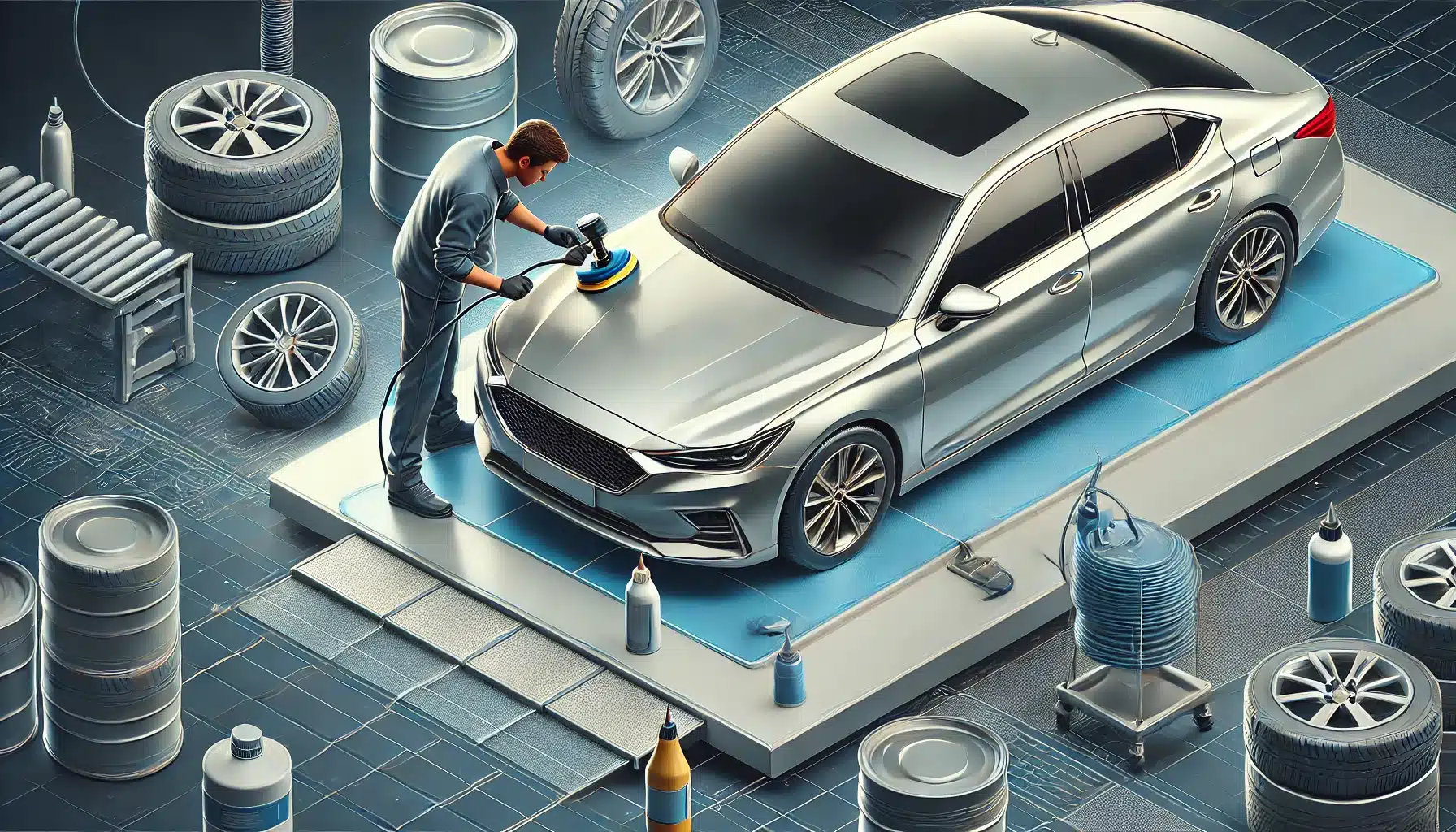 Técnico lavando y lijando coche para aplicación de capa base acrílica | Acrilfrasa