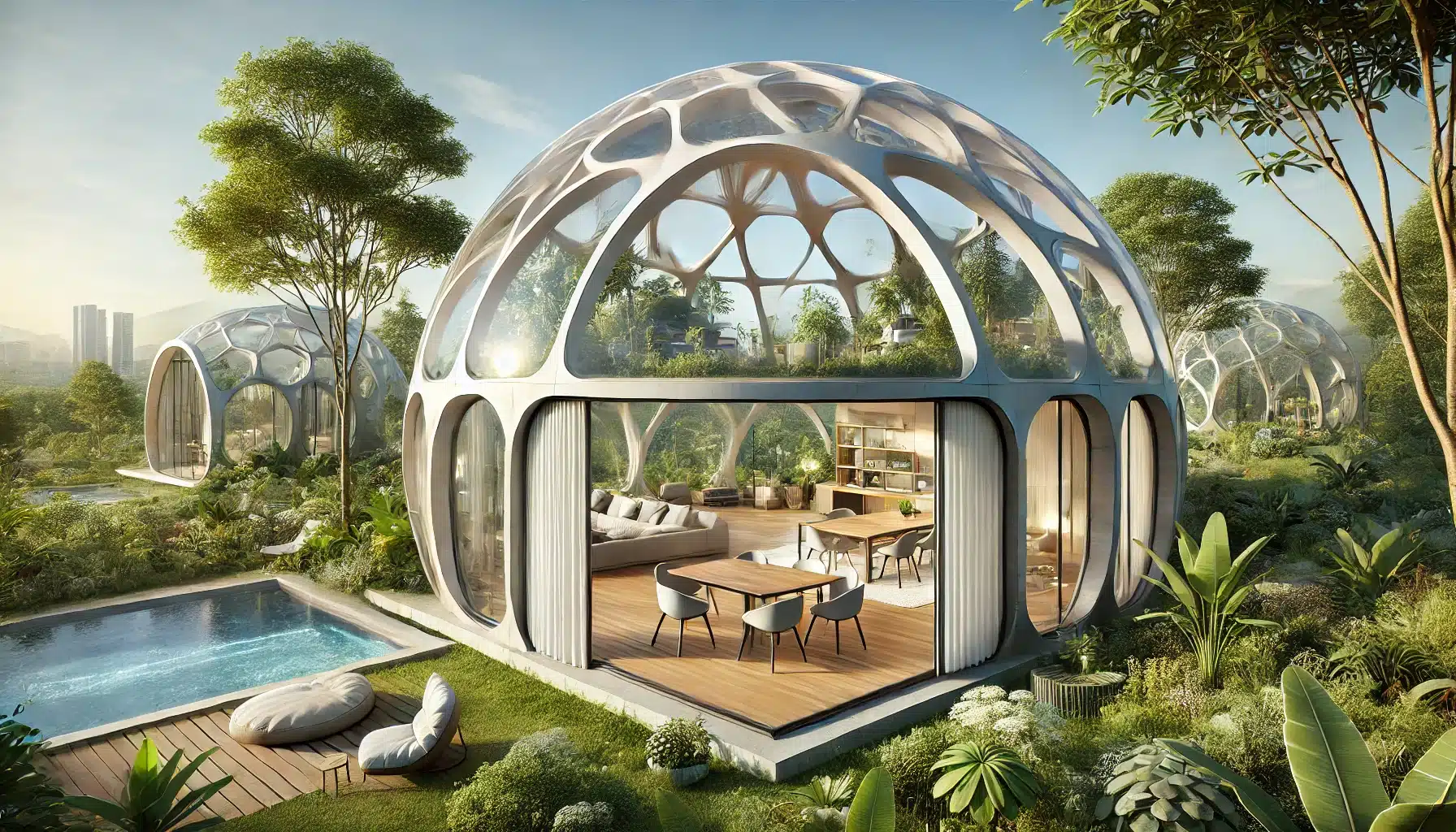 Domo geodésico arquitectónicos modernos con grandes ventanales integrados en la naturaleza. | Acrilfrasa