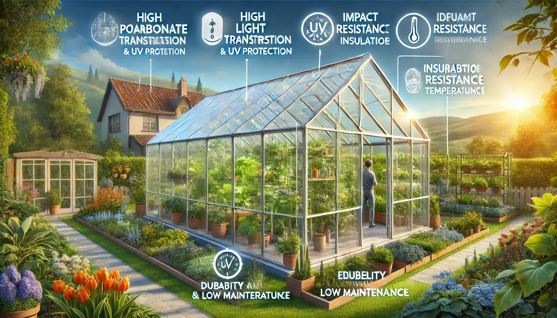 Invernadero de policarbonato mostrando beneficios como luz, aislamiento y durabilidad | Acrilfrasa.