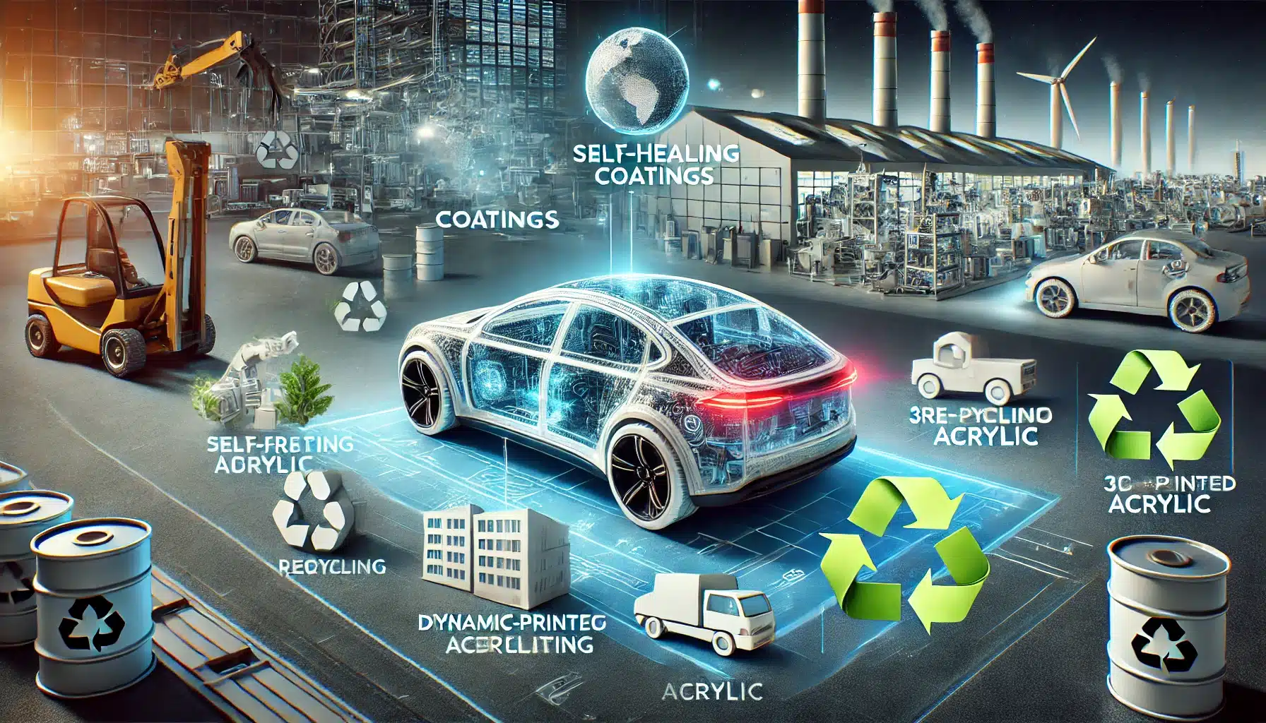 Coche con recubrimientos autorreparables y componentes acrílicos 3D sostenibles | Acrilfrasa