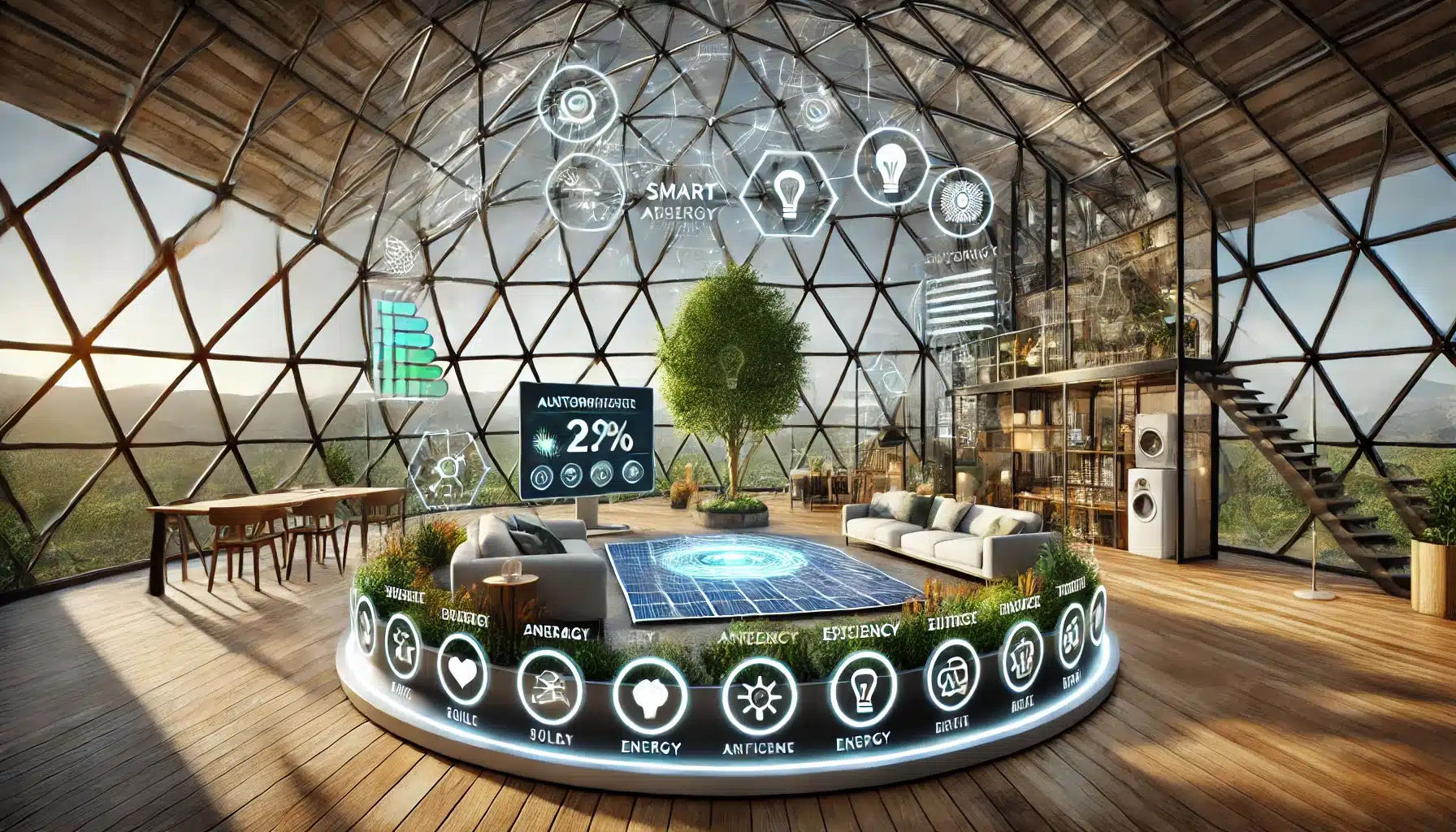 Domo moderno con sistemas automatizados de iluminación y climatización, paneles solares | Acrilfrasa