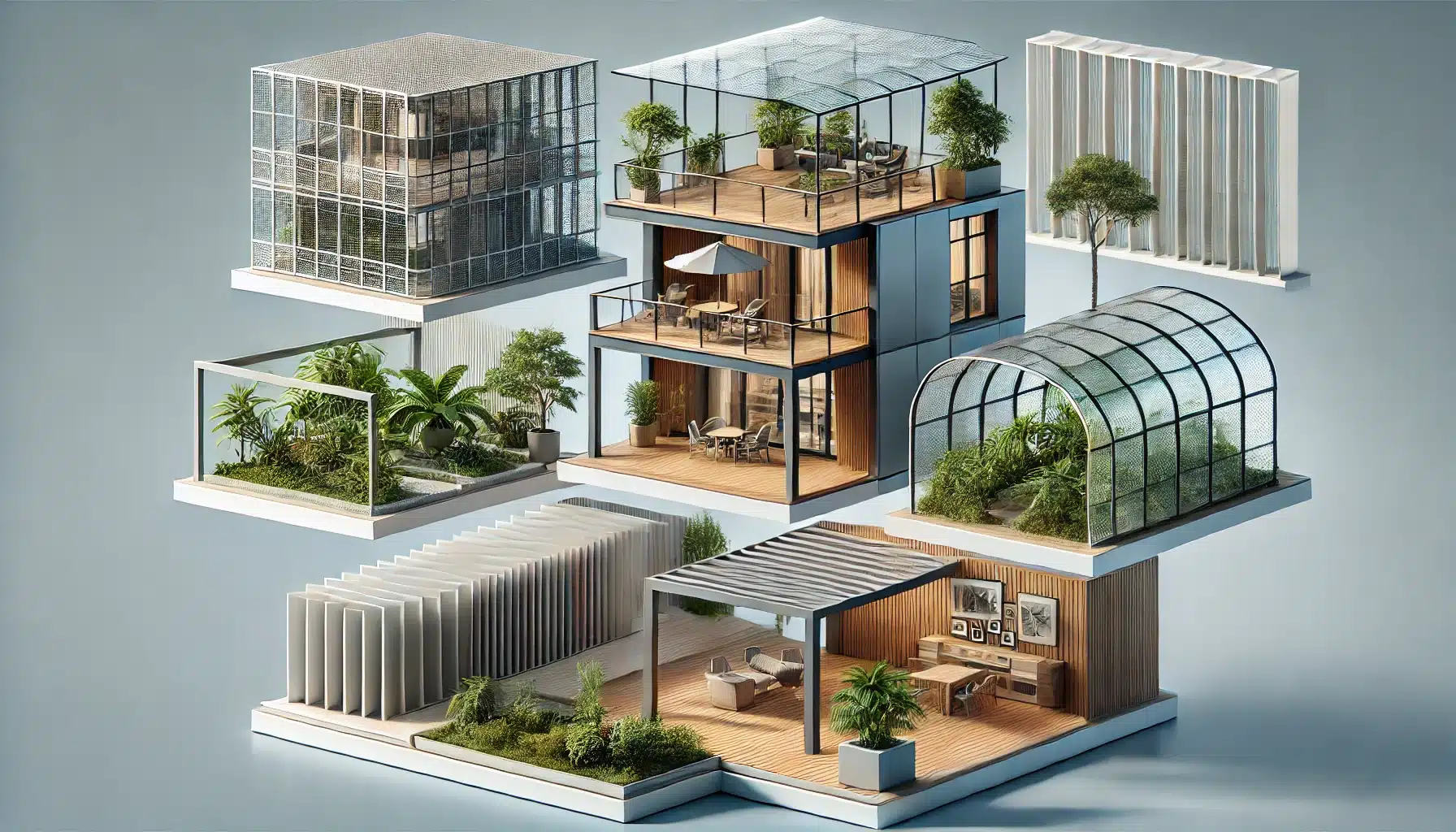 Terraza, pérgola, fachada y invernadero de policarbonato, mostrando versatilidad y diseño. | Acrilfrasa