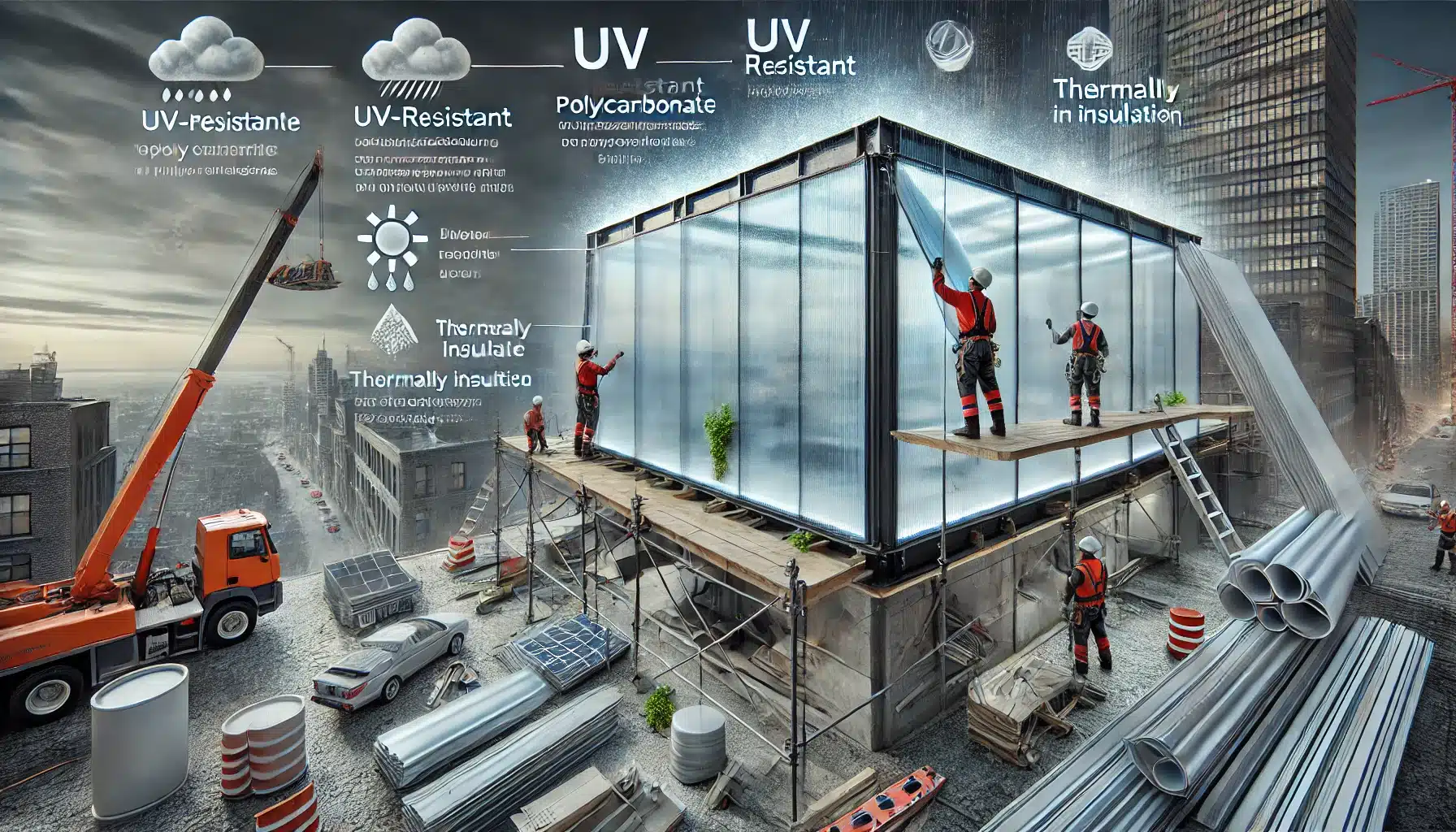Instalación de paneles de policarbonato en edificio con clima extremo. Espacios de aire libre en desventajas | Acrilfrasa.