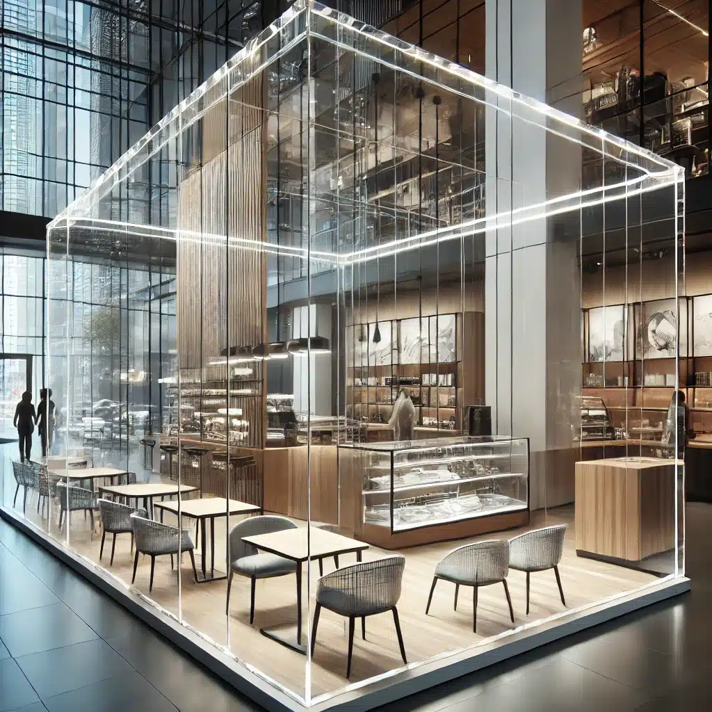 Espacio comercial modernizado con paneles y muebles de acrílico, resaltando su diseño elegante y funcionalidad. | Acrilfrasa