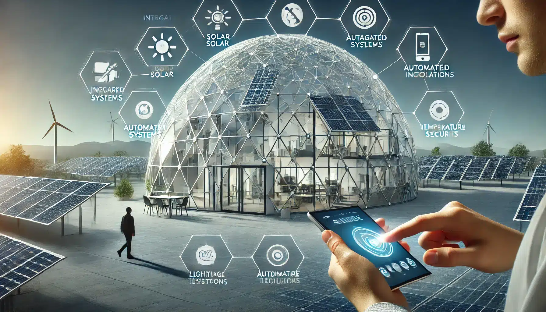 Domo moderno con paneles solares y sistemas automatizados controlados por teléfono móvil. Casa con capacidad de alta tecnología | Acrilfrasa