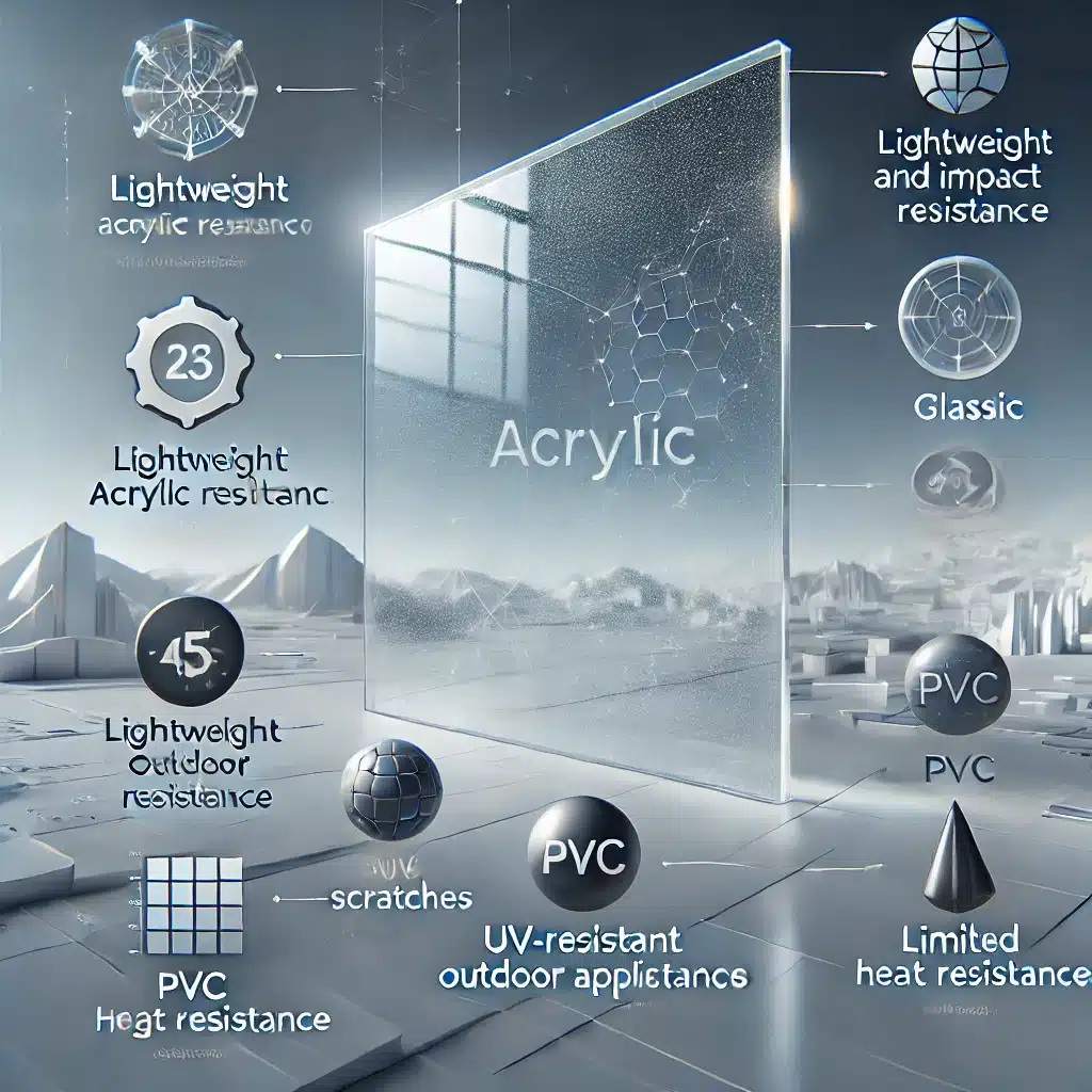 Comparación de láminas de acrilico, vidrios, polietileno y PVC, destacando ventajas y desventajas. PVC con alta resistencia al impacto y buen acabado | Acrilfrasa