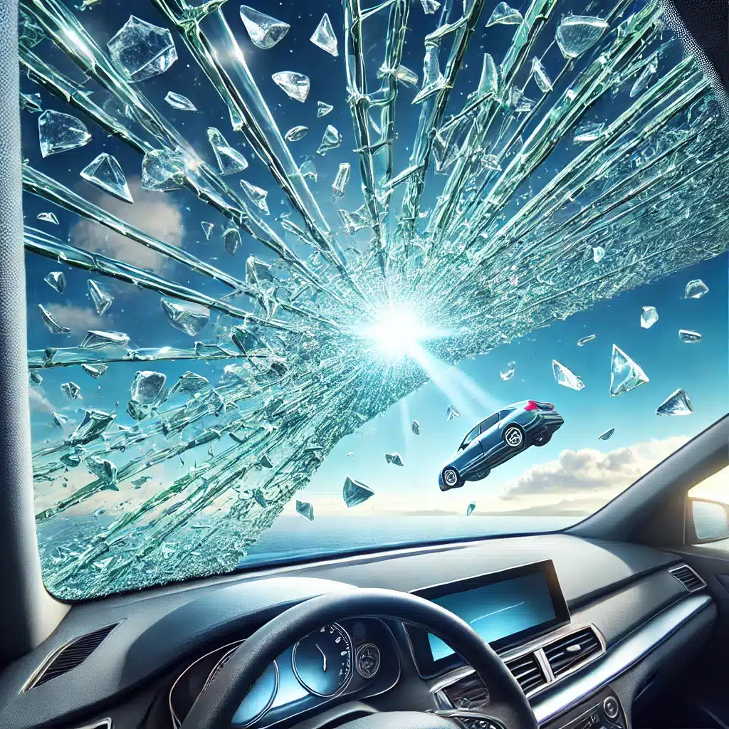 Parabrisas de coche con vidrio templado mostrando seguridad, claridad y protección UV | Acrilfrasa.