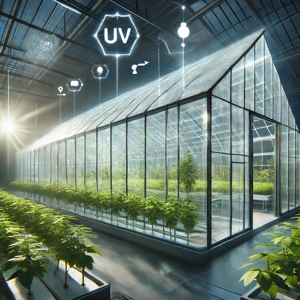 Invernadero moderno con paneles de policarbonatos avanzado y plantas saludables en su interior | Acrilfrasa.