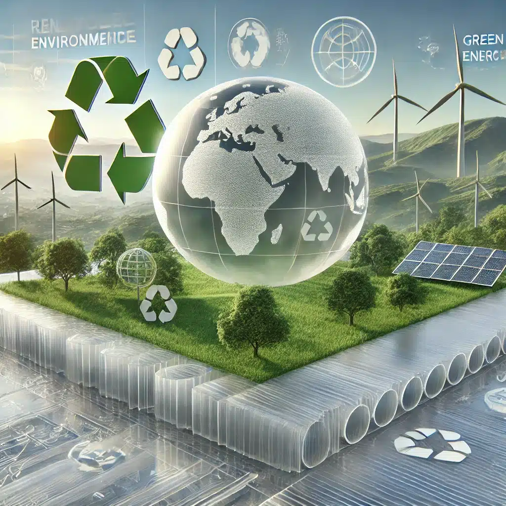 Láminas de policarbonato reciclado con símbolos de energía verde y un paisaje natural. Industria de la construcción en edificios | Acrilfrasa.