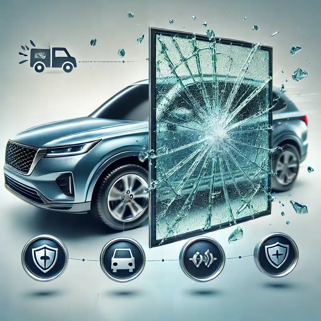 Ventana lateral de coche con cristal templado mostrando seguridad y resistencia a impactos. Innovaciones en el uso de cristal templado en la industria automotriz | Acrilfrasa.