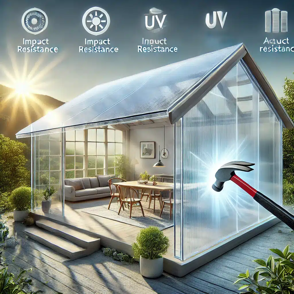 Láminas de policarbonato utilizada en un techo exterior, mostrando su transparencia y resistencia. Producto de poliéster y resina para iluminación | Acrilfrasa