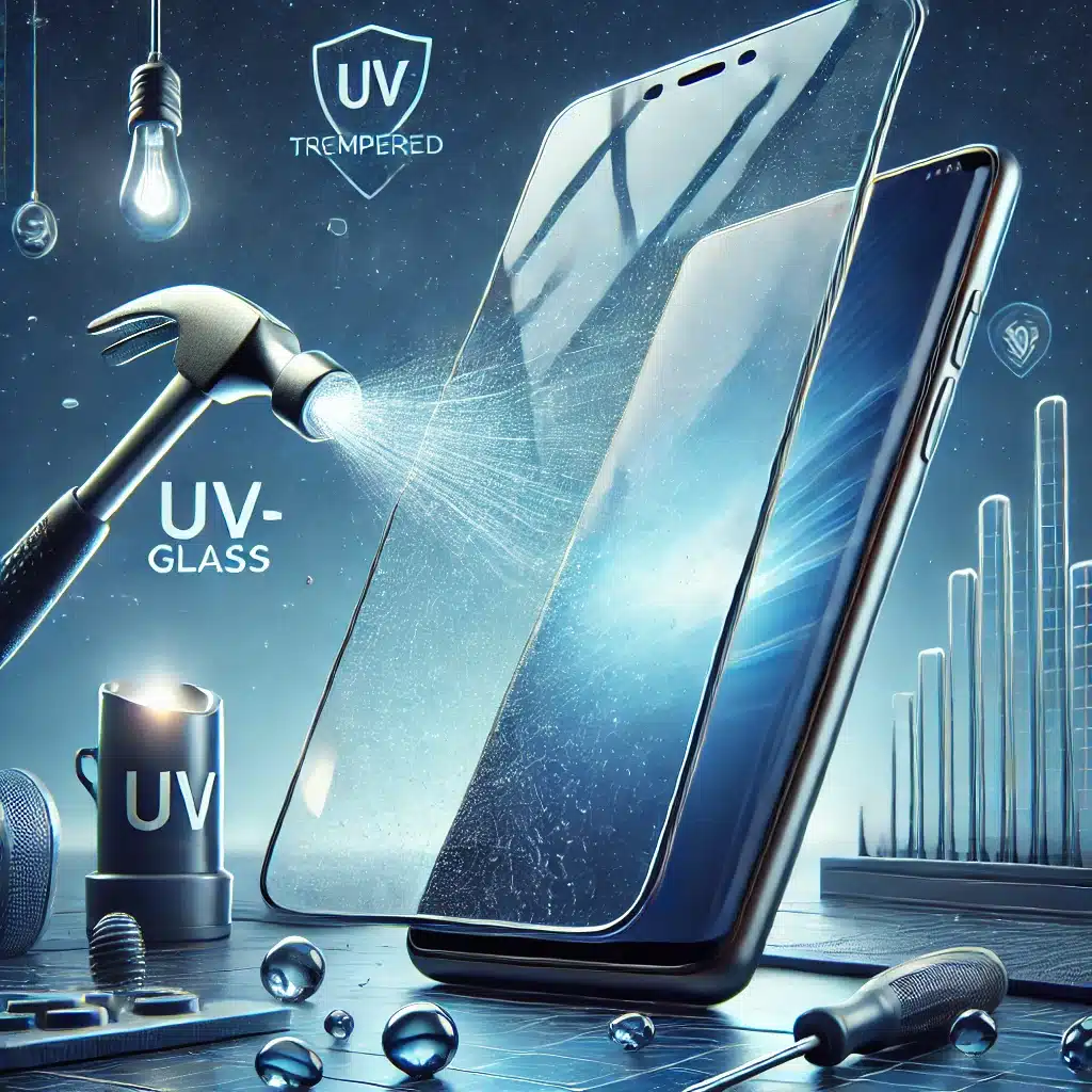Dispositivo con pantalla de cristal templado UV, mostrando protección y durabilidad. | Acrilfrasa