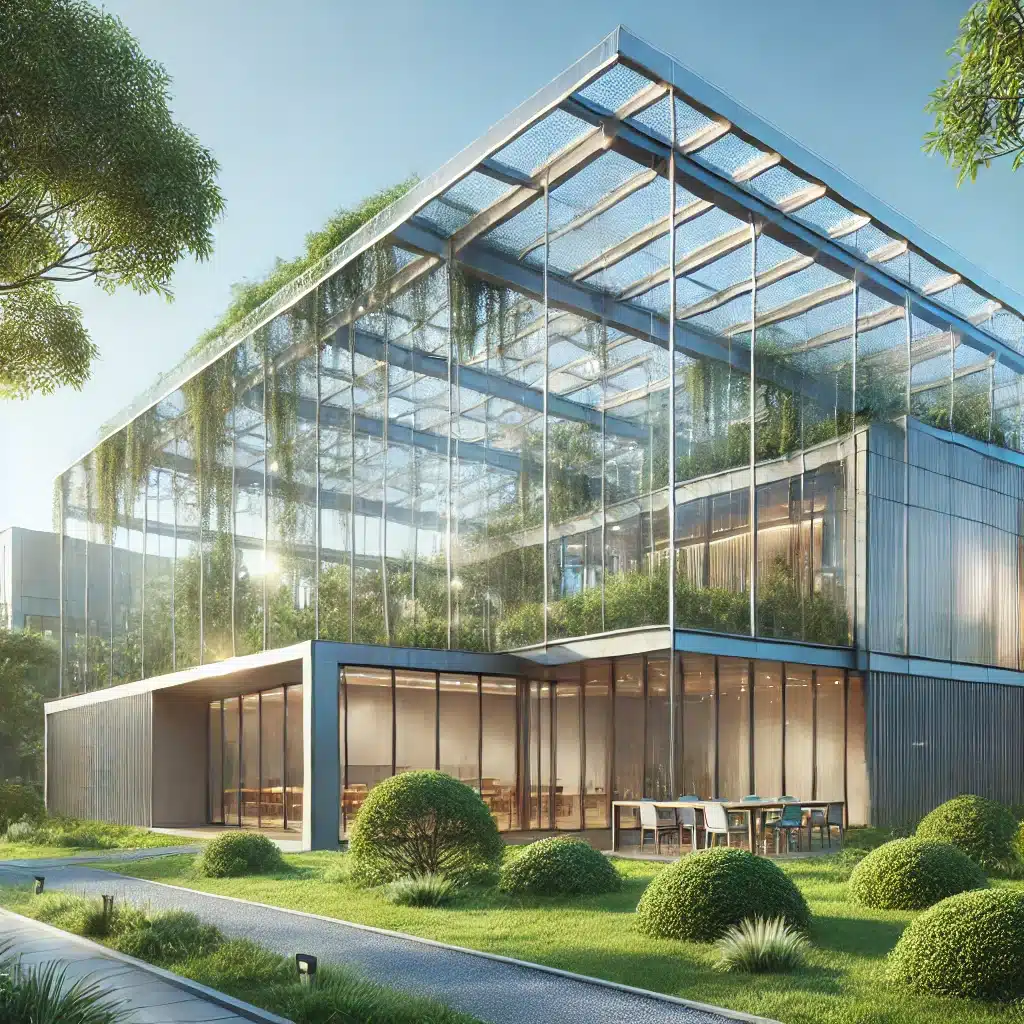 Paneles de policarbonato iluminando un edificio ecológico con luz natural. Tendencia de techos y edificación para la calidad de vida | Acrilfrasa.